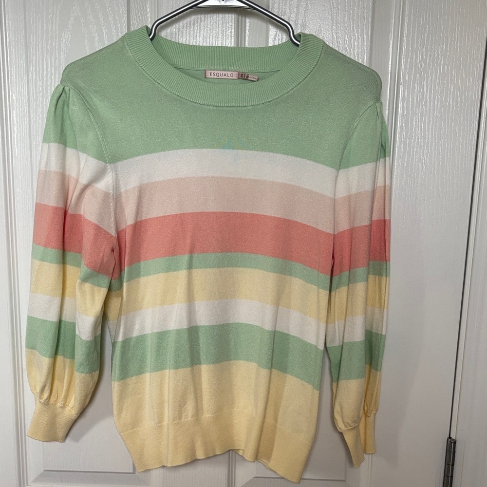 ESQUALO Pastel Striped Crewneck Sweater - Mint, Coral, Yellow, Cream